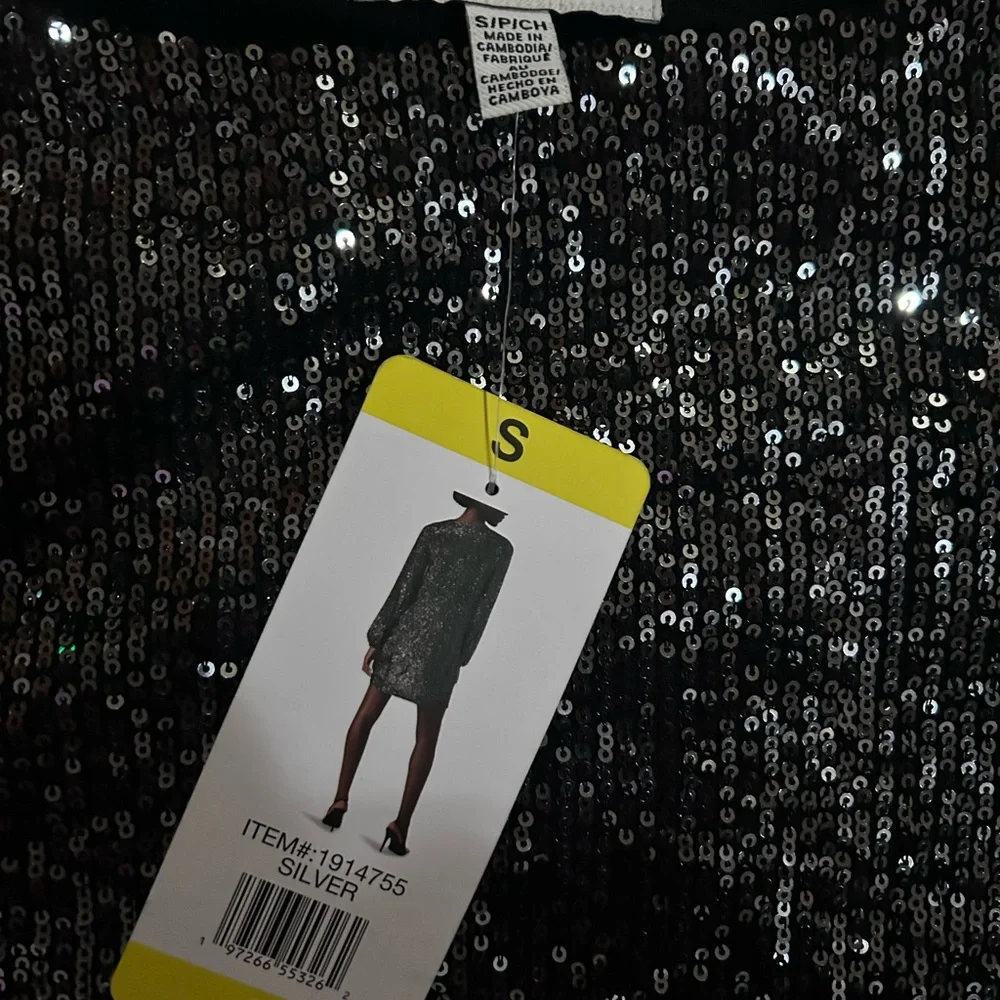 Steve Madden Women’s Sequin Cocktail Mini Dress - Silver & Black - Small NWT - Picture 10 of 12